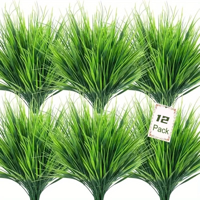12 Stück leuchtend farbige, UV-beständige Kunstpflanzen – abnehmbare Frühlingsgrasbündel mit realistischen künstlichen Grünpflanzen – geeignet für hängende Blumentöpfe im Innen- und Außenbereich – Image