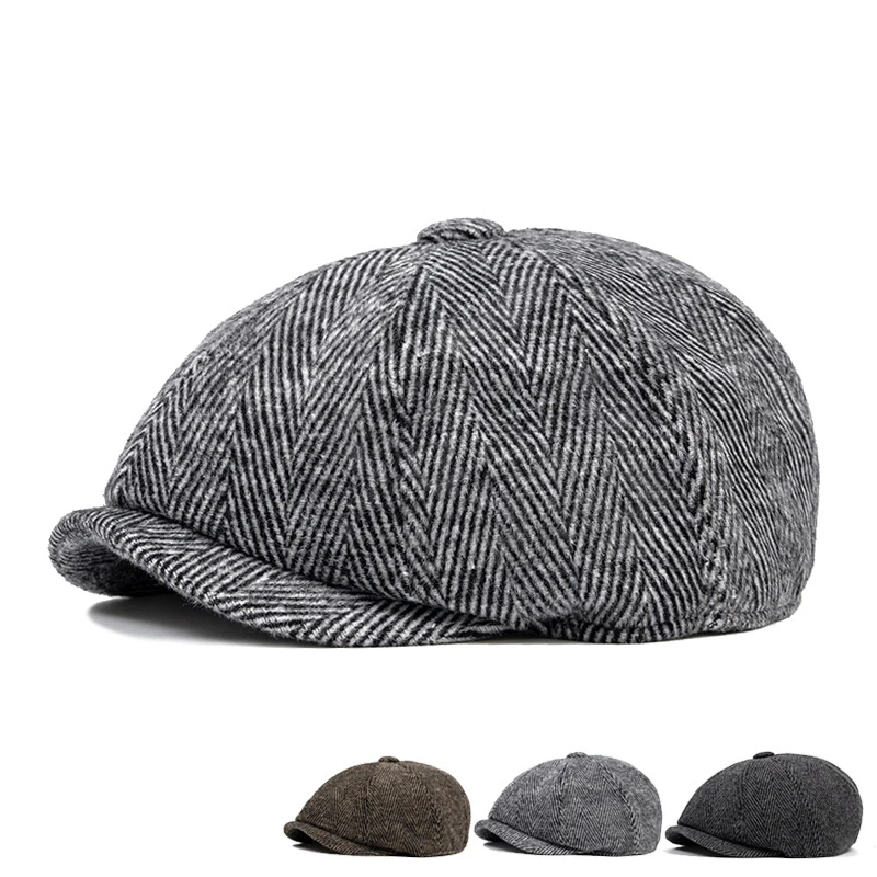 Koreanische Herren-Baskenmütze, warme Retro-Vorwärtsmütze für Herbst und Winter, verstellbare achteckige Newsboy-Mütze mit britischer Persönlichkeit Image