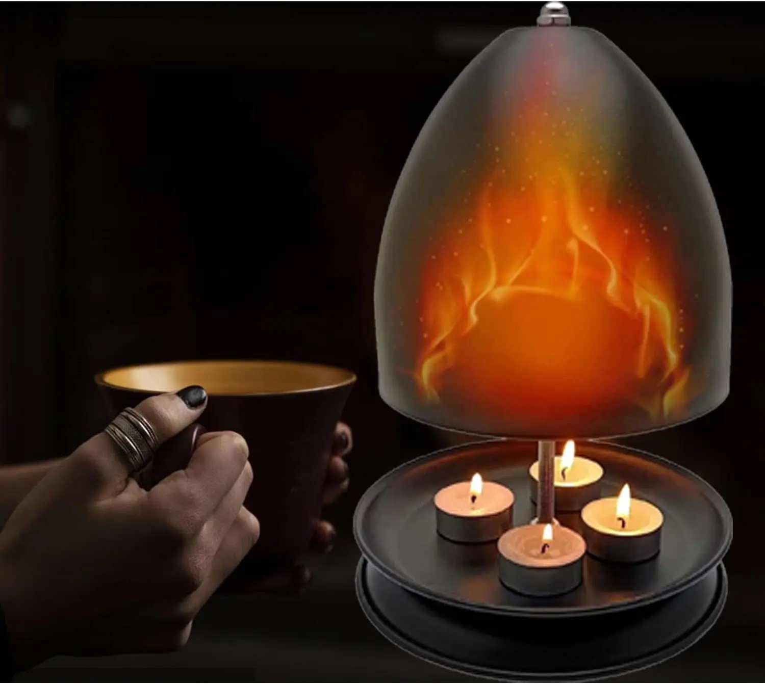 Teelicht-Kerzenheizung, 2025, neuer Teelicht-Ofenkerzenhalter aus Metall für den Innenbereich, Teelichtheizungen mit doppelter Basis für bis zu 8 Teelichter Image