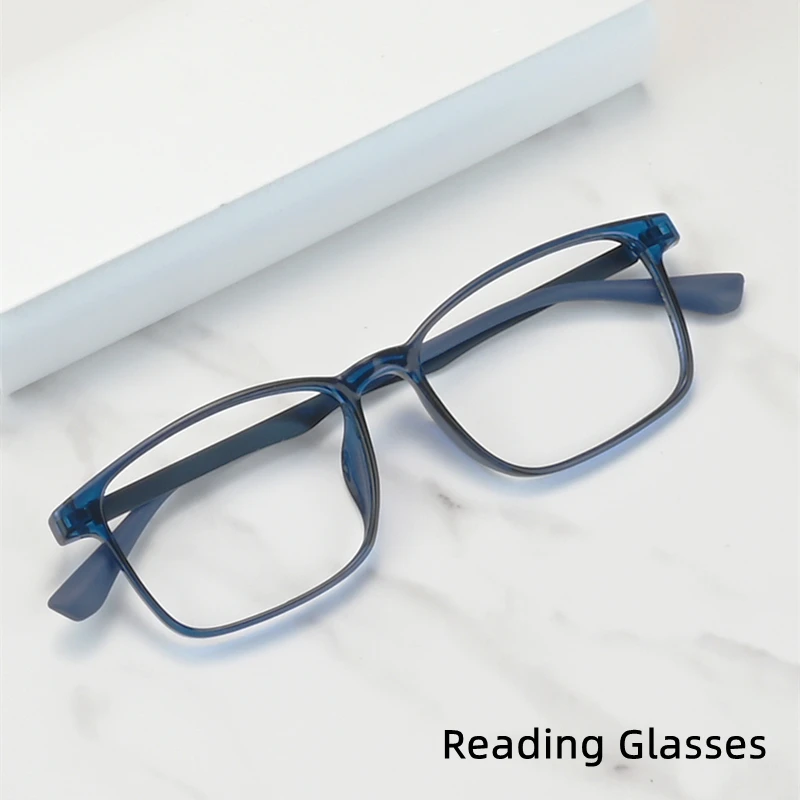 Transparent Blau Männer Business Anti Blau Licht Presbyopie Brillen Retro Platz TR90 Edelstahl Legierung Lesebrille A1003 Image
