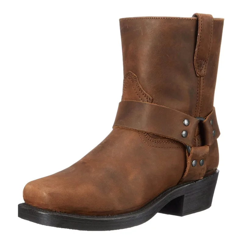 Retro-Cowboystiefel für Herren, mittelhohe Westernstiefel, gemischte Geschlechtslederstiefel, Herren-Slip-On-Schuhe, Winter-Ritterstiefel, Booties, Größe 48