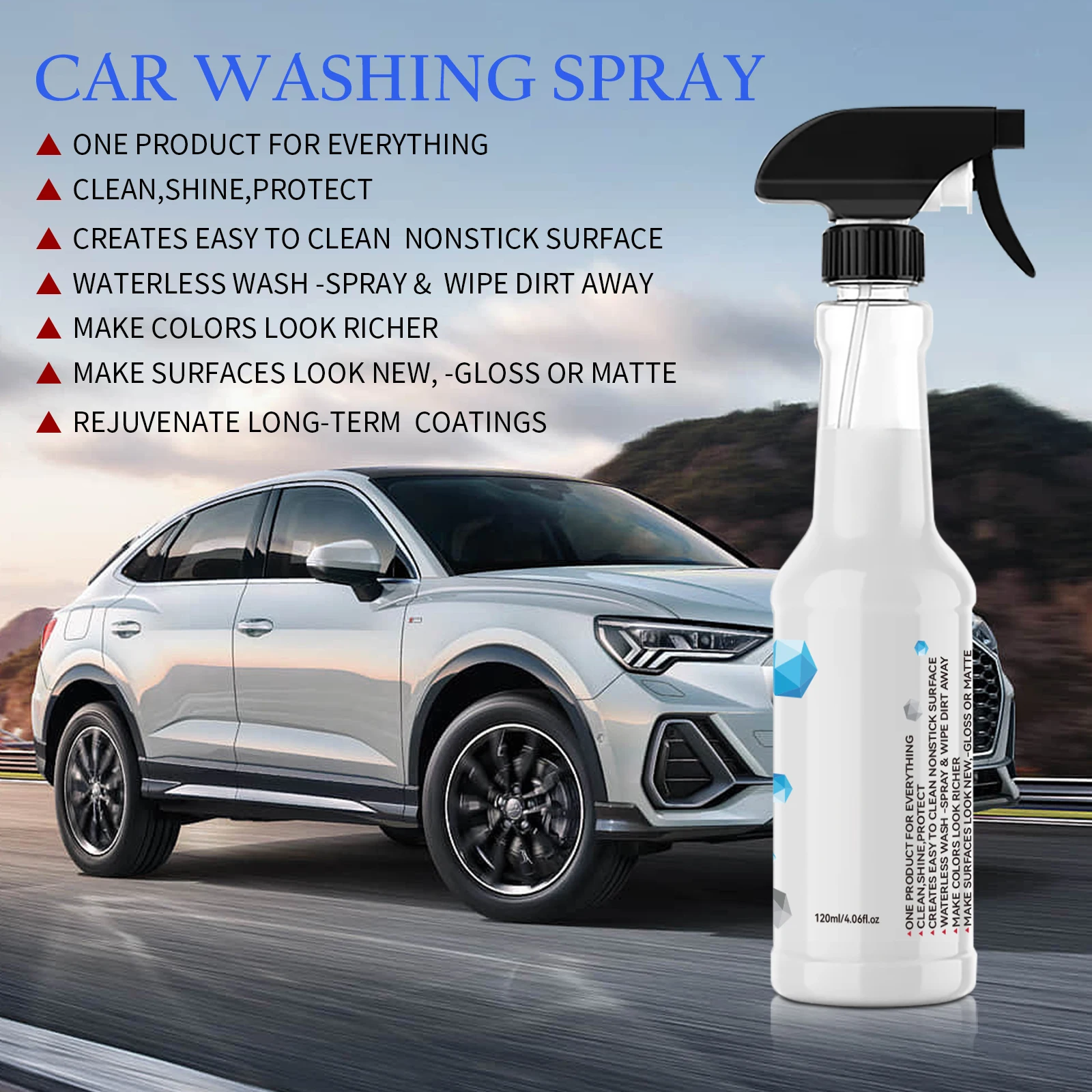 Wasserloses All-in-One Autopflege-Spray 120ml - Reinigt & Schützt Karosserie, Reifen, Glas & Innenraum mit Glänzendem Antihaft-Finish Image