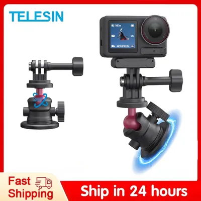 TELESIN Magnethalterung für Gopro Insta 360 DJI Action Kamera 360 ° Rotation Kugelkopfhalter Saugnapf Universal Adapterhalterung