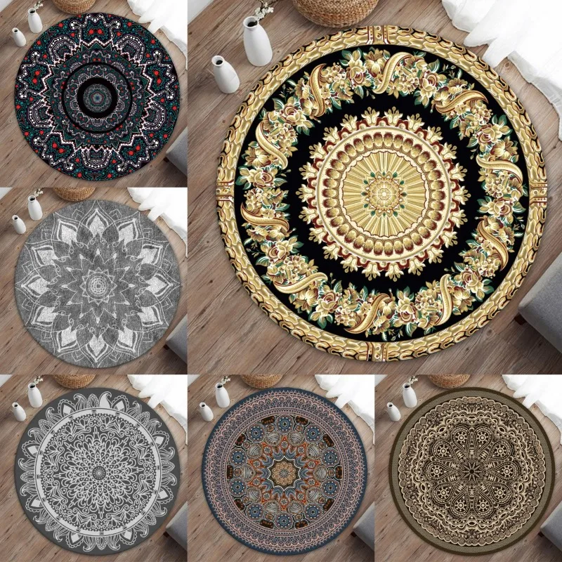 Vintage Bohemian Pfauenfeder Runder Teppich Matte Teppich Euro Amerikanischer Wandteppich Floral Home Dekoration Wohnzimmer Schlafzimmer Image