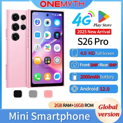 Dual 4G LTE Netzwerk ONEMYTH S26 Pro Mini Smartphone Dual SIM 4,0'' HD Vollbild 2000mAh 2GB + 16GB Play Store Geschenk für Mädchen