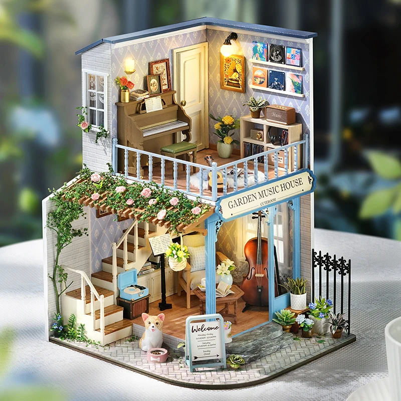 DIY 3D Puzzles Holz Puppenhaus Möbel Licht Kit Puppenhaus Casa Miniatur Zubehör Holz Spielzeug Für Kind Weihnachten Geburtstag Geschenk