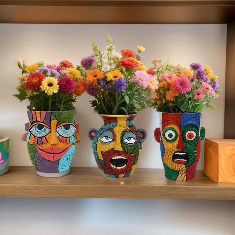 Abstraktes Gesicht Blumentopf dekorative Pflanzer Picasso Vasen Balkon Sukkulenten Halter Ornament Hausgarten Dekor Zubehör