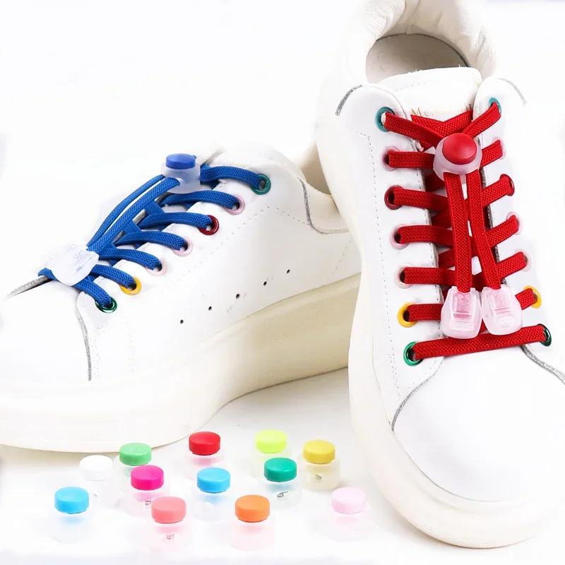 1 Paar elastische Schnürsenkel, runde Schnappverschluss, flache Schnürsenkel ohne Krawatten, für Kinder und Erwachsene, sicher und schnell, Lazy-Schnürsenkel-Zubehör Image