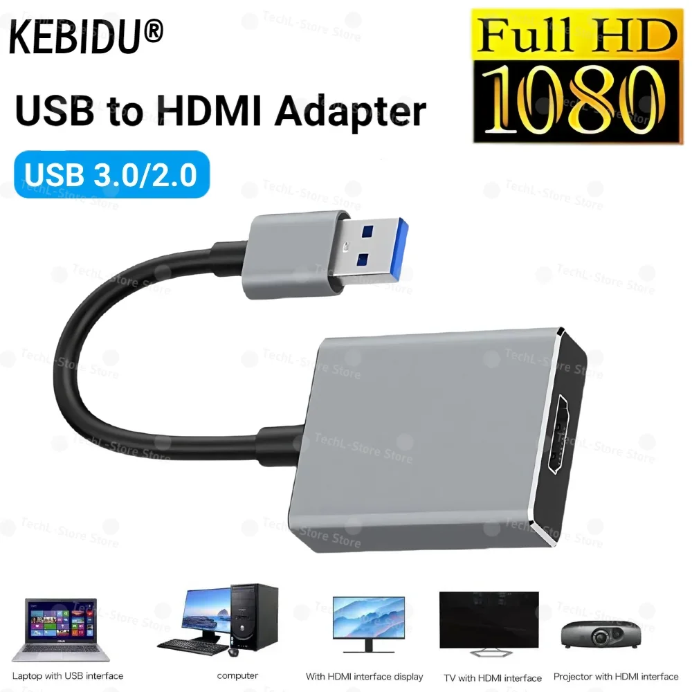 USB 3.0 zu HDMI Adapter 1080P USB zu HDMI Konverter USB A zu HDMI Kabel 60Hz Audio Video Adapter für PC HDTV Laptop Projektor Image