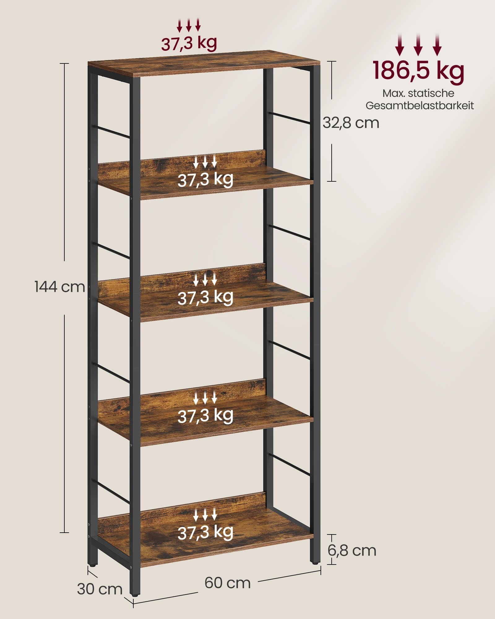 VASAGLE Bücherregal 5/6 Ebenen, Regal, Aufbewahrungsregal Image