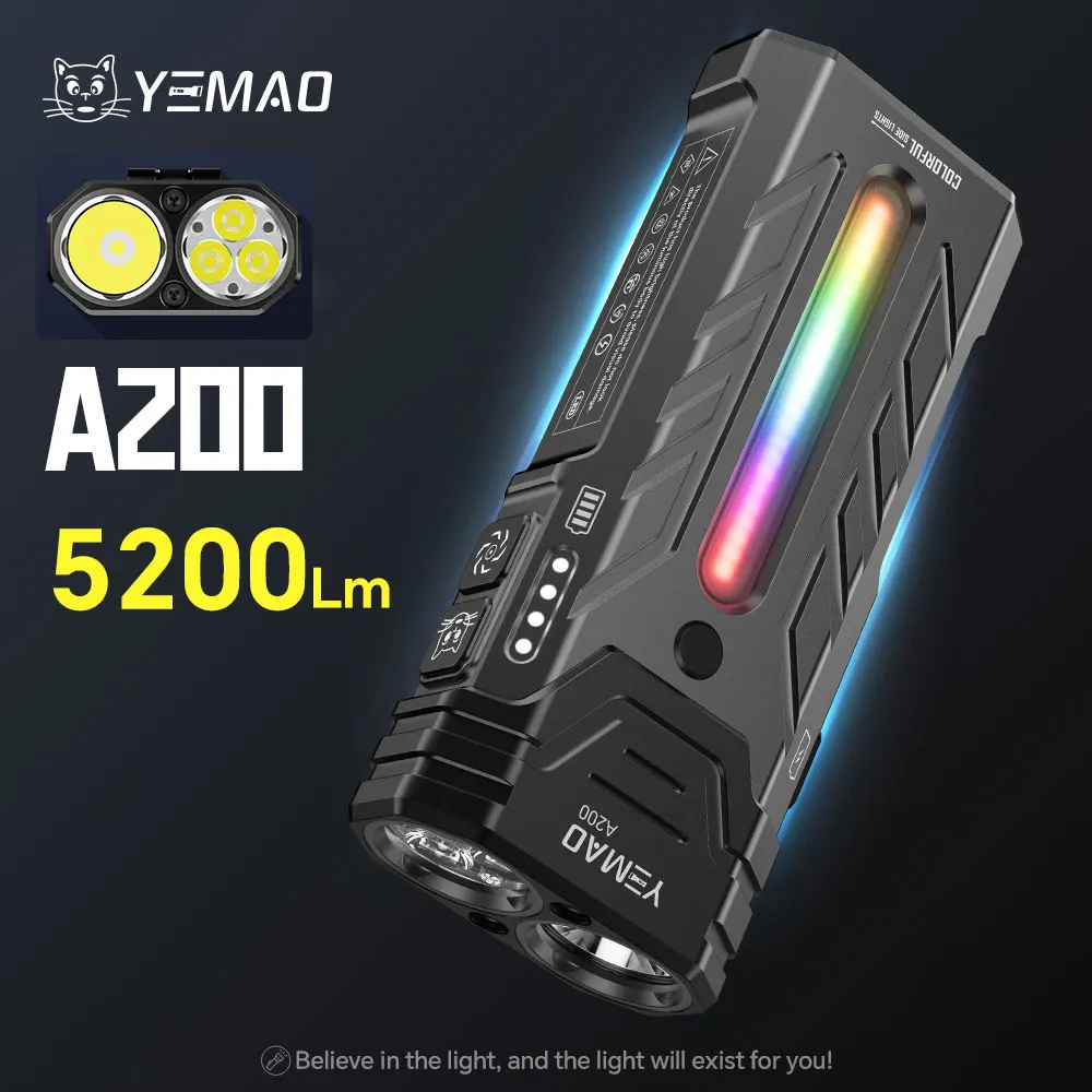 5200 Lumen tragbare LED-Taschenlampe für den Außenbereich, RGB-LED-Campinglampe mit magnetischer Taschenlampe, perfekt für Wander- und Campingabenteuer