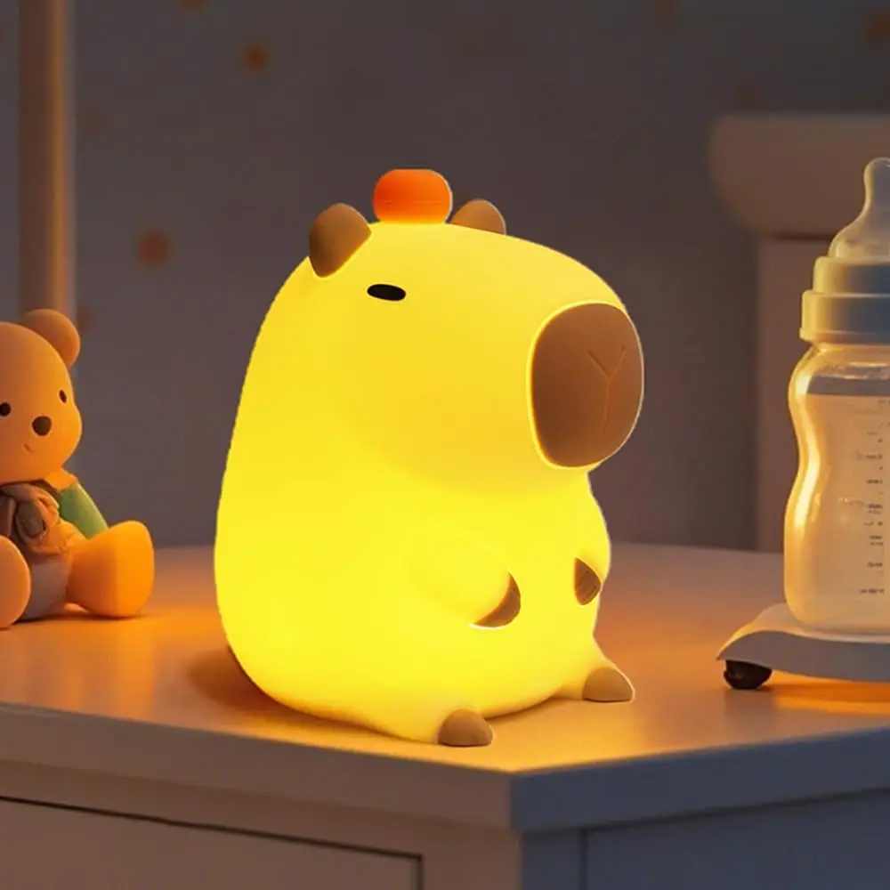 Capybara Kleines Nachtlicht, USB wiederaufladbar, Tierlampen, Silikon-Nachtlicht mit Timing-Funktion, Weihnachtsgeschenke für Kinder