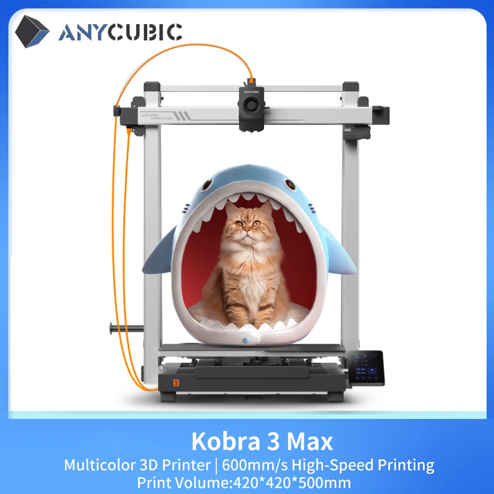 ANYCUBIC Kobra 3 Max Mehrfarbiger 3D-Drucker, max. 600 mm/s Druckgeschwindigkeit, große Baugröße 500 x 420 x 420 mm, intelligente APP-Steuerung Image