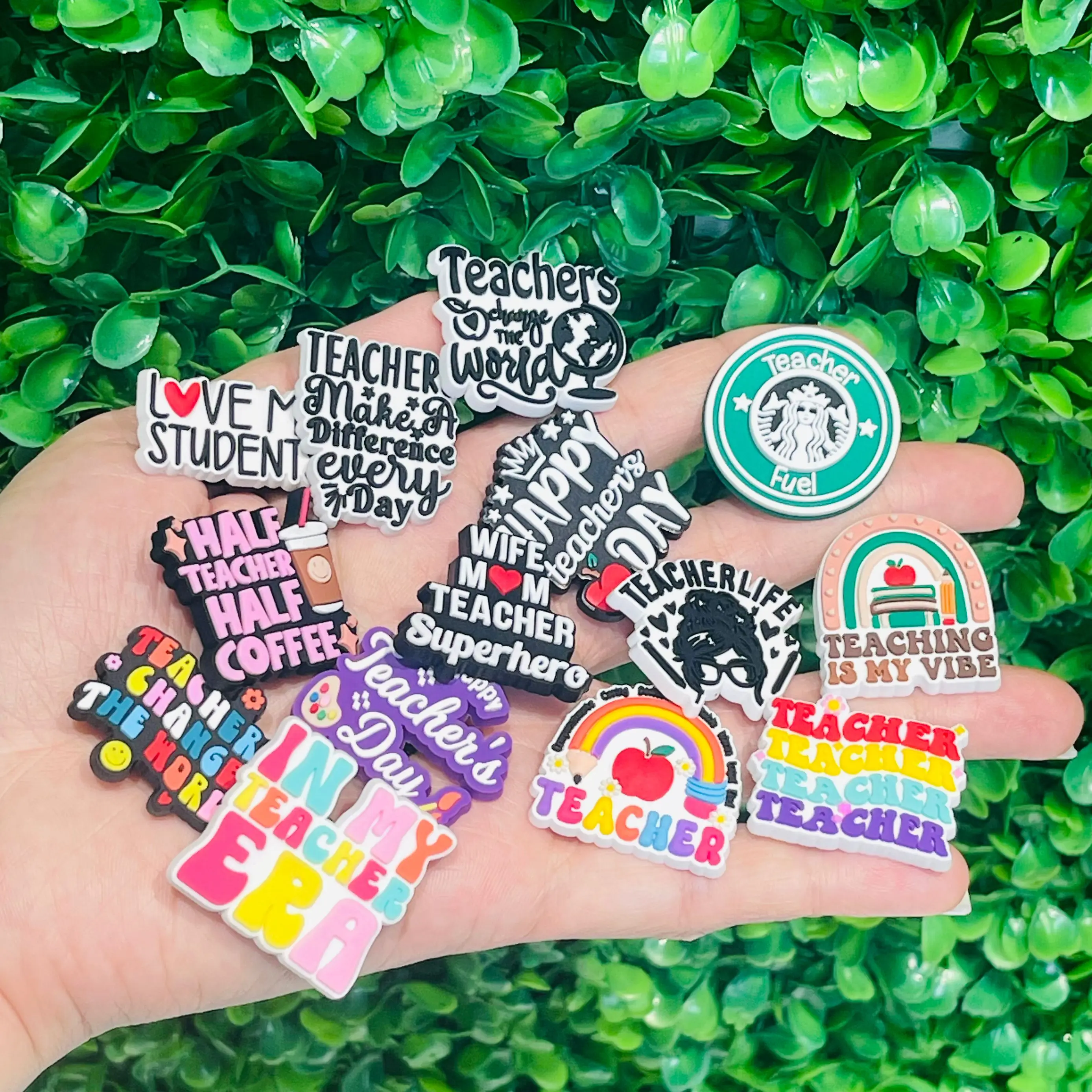 14-100 Stück Lehrer I Love Study Schuhanhänger PVC Zubehör DIY Sandalen Schuhe Schnalle Dekorationen passen Armband Party Kinder Geschenke