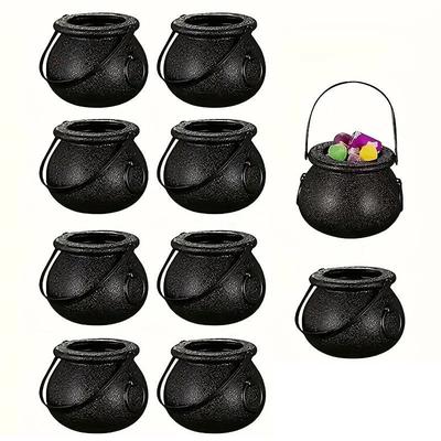 10 Pack Halloween Black Plastic Witch Pots Suitable for Halloween Party Decorations Tableware
