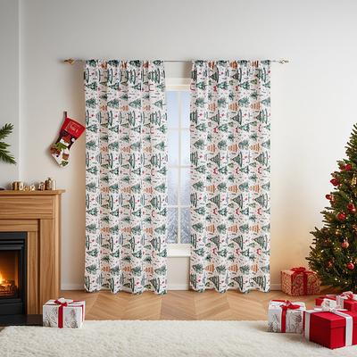 Christmas Curtains, American Style Holiday Theme Printed Drapes, Rectangular Blackout Window Curtain, Decorative Fabric Panel, Ready Made for Home Decor