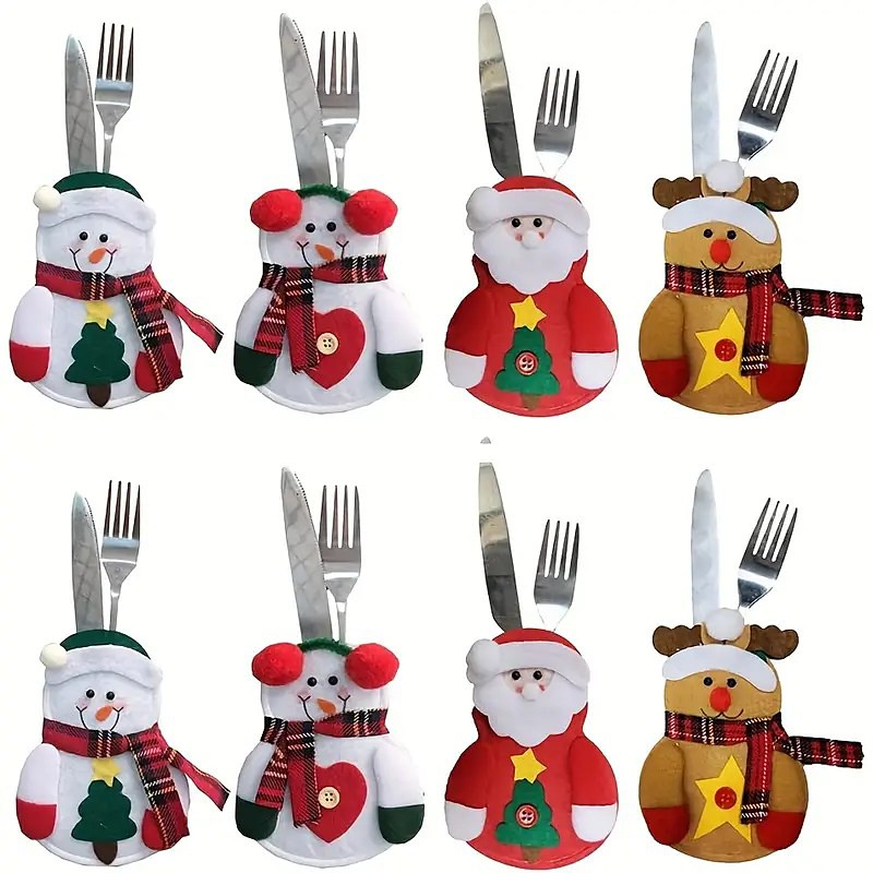 8PCS Christmas Cutlery Holder Set – Silverware Bags with Storage Covers, Knife Fork Pouches, Festive Tableware Holiday Party Decorations