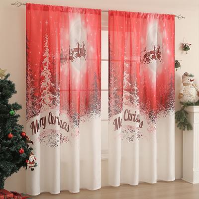 Christmas Curtains, American Style Holiday Theme Printed Drapes, Rectangular Blackout Window Curtain, Decorative Fabric Panel, Ready Made for Home Decor