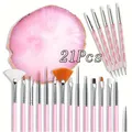 5/8/15/21 pezzi Set di pennelli per nail art rosa e tavolozza in resina - Penna punteggiata a doppia estremità, Pennelli per unghie in gel per intaglio Strumento professionale