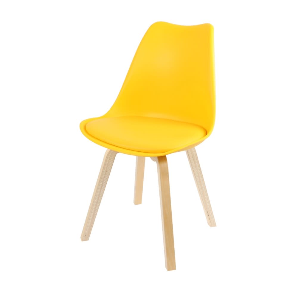 Chaise scandinave jaune avec coussin