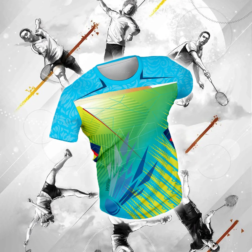 Men's Quick-dry Badminton Jersey Classic Graphic Print Mesh Breathable T-shirt Outdoor Running Unisex Fitness Training Uniform