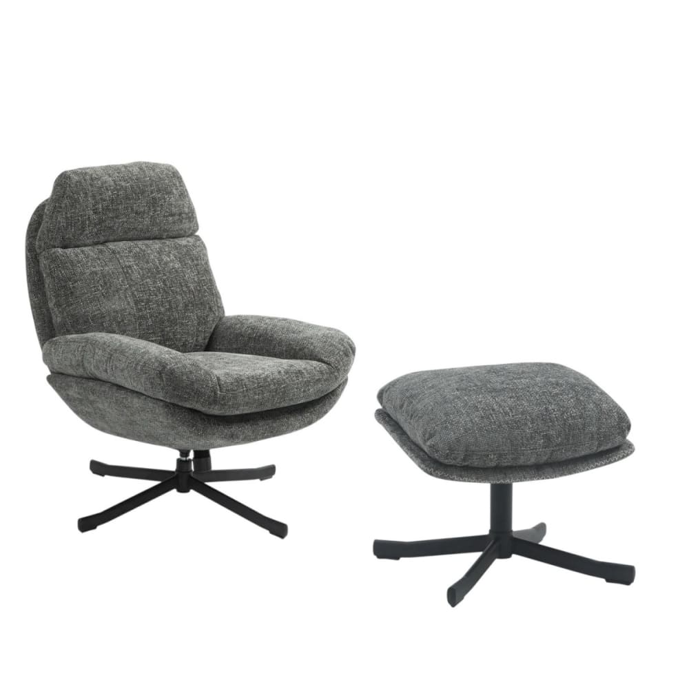 Fauteuil relax et repose pieds en tissu gris