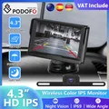 Podofo Telecamera di backup per parcheggio wireless con schermo da 4,3 pollici IP69 Monitor digitale per auto con visione notturna a infrarossi impermeabile per telecamera posteriore
