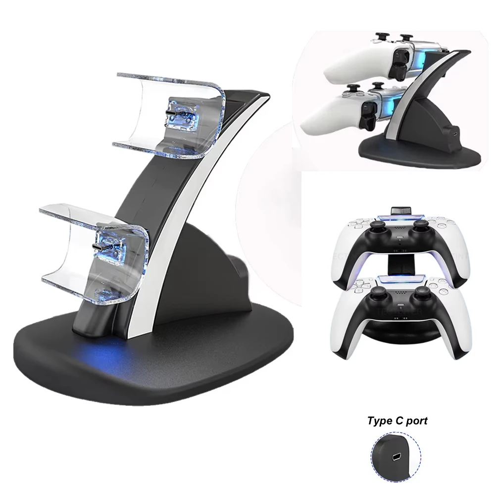 Dual Fast Charging Station For PS5 Wireless Controller Gamepad Type-C LED Charger Dock Stand Base for PlayStation 5 Accessories