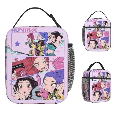 Huntrix Girlgroup K-Pop Group Demon Hunters Lunch Bag Cute Lunch Box For Child Office Portable Cooler Bag Oxford Tote Food Bags