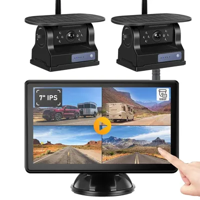 iPoster Wireless 7 Inch Touch Screen DVR Monitor Split Screen 1/2x BSD AI Detection Solar Backup Camera No Harm Installing Rv