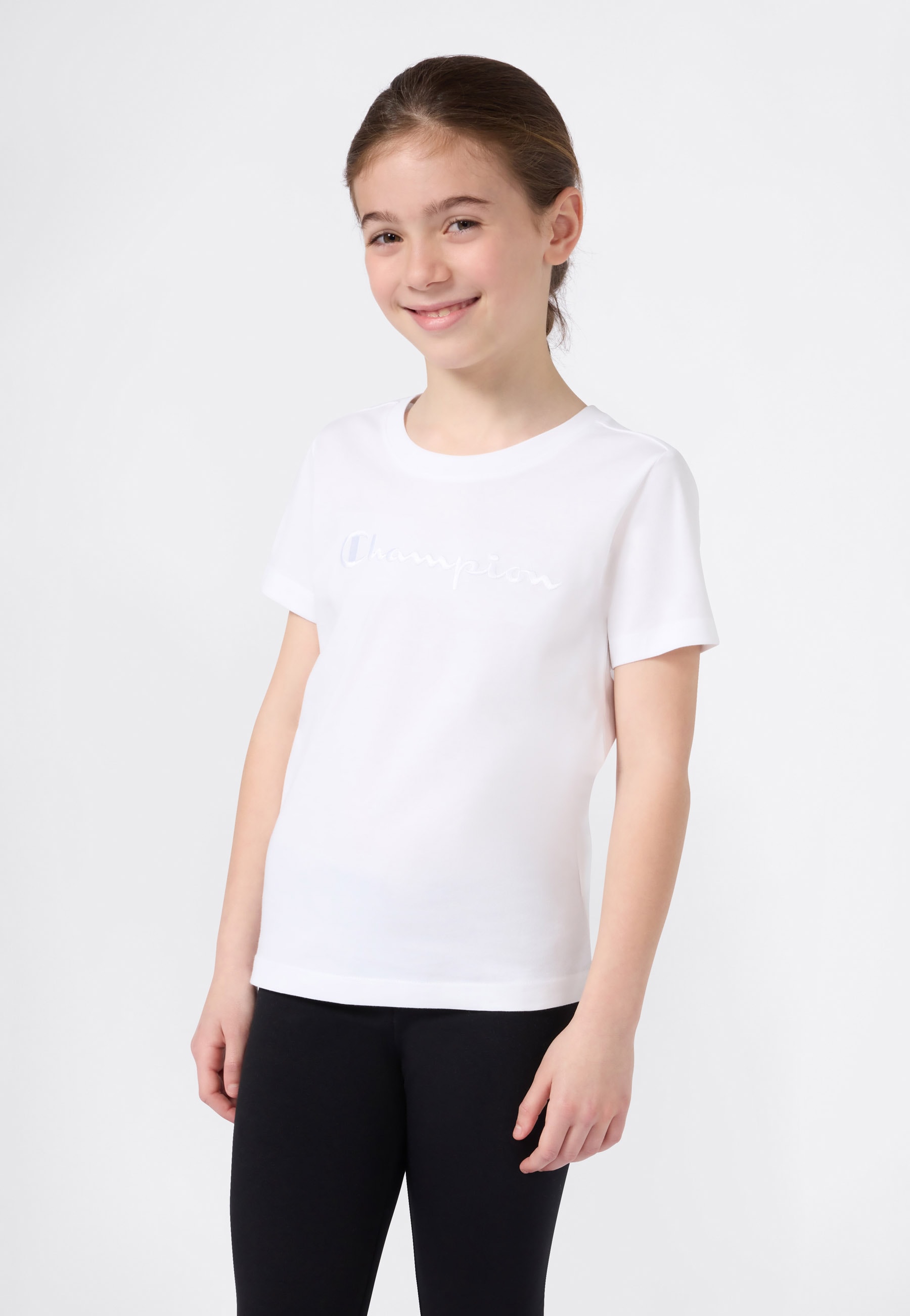 T-Shirt CHAMPION "ICONS Crewneck T-Shirt", Kinder, Gr. XXL (176), wht, Obermaterial: 100% Baumwolle, Shirts Image