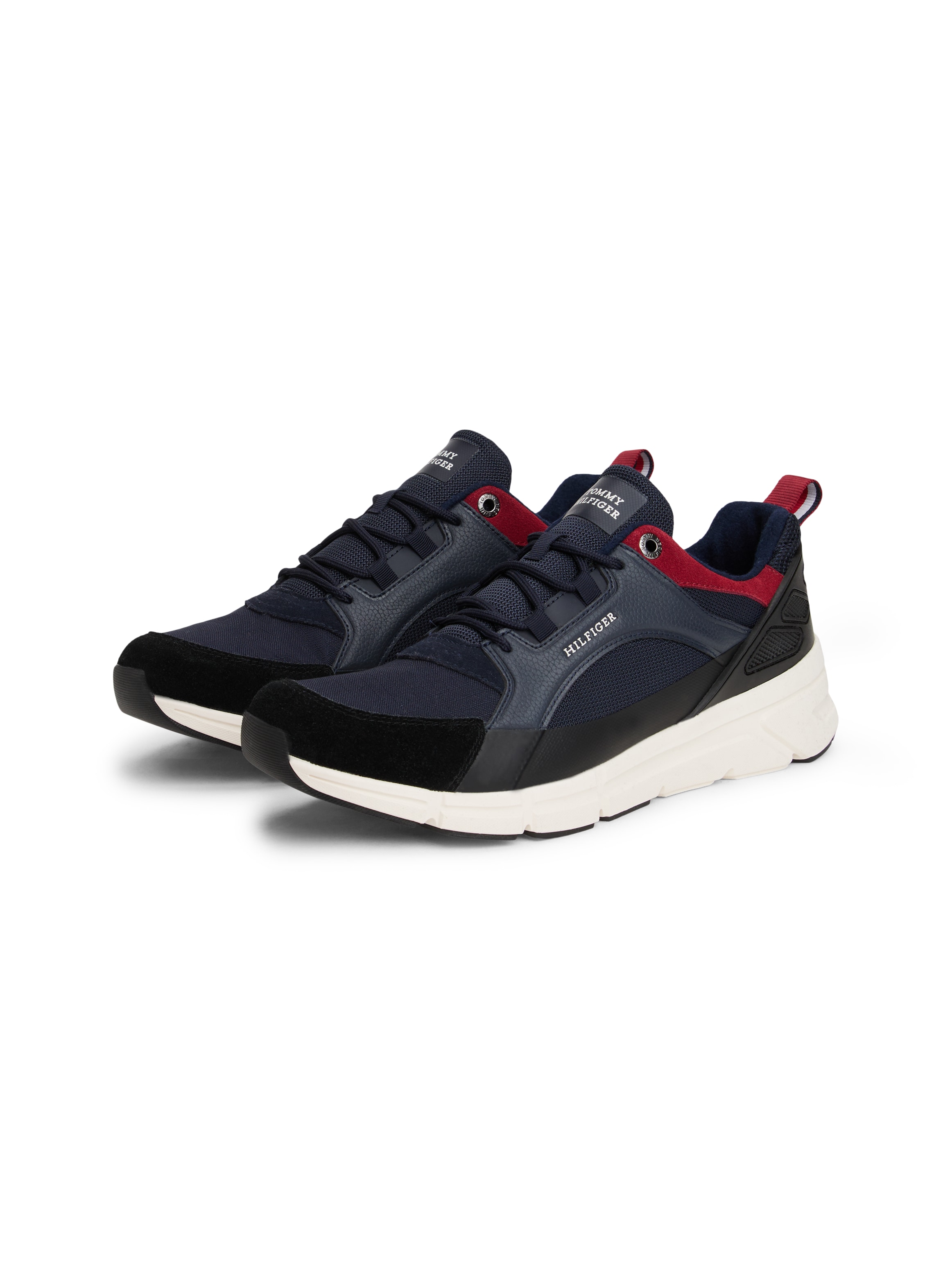 Sneaker TOMMY HILFIGER "MODERN COMFORT RUN OUTDOOR", Herren, Gr. 45, blau (dunkelblau), Leder, Synthetik, Schuhe Sneaker, Freizeitschuh, Schnürschuh im coolen Materialmix