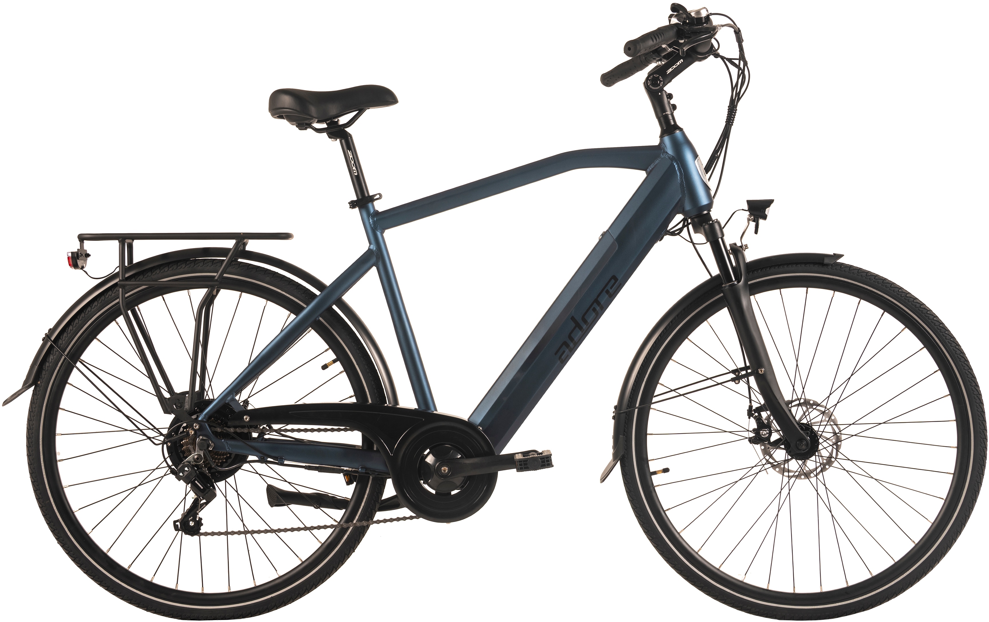 E-Bike ADORE "28" Alu Cityfahrrad CV-190 Heckmotor 50NM / 15Ah Deep Blue" Gr. 55, schwarz (blau, schwarz), Elektrofahrräder, 55cm, 28 Zoll (71,12cm) Image