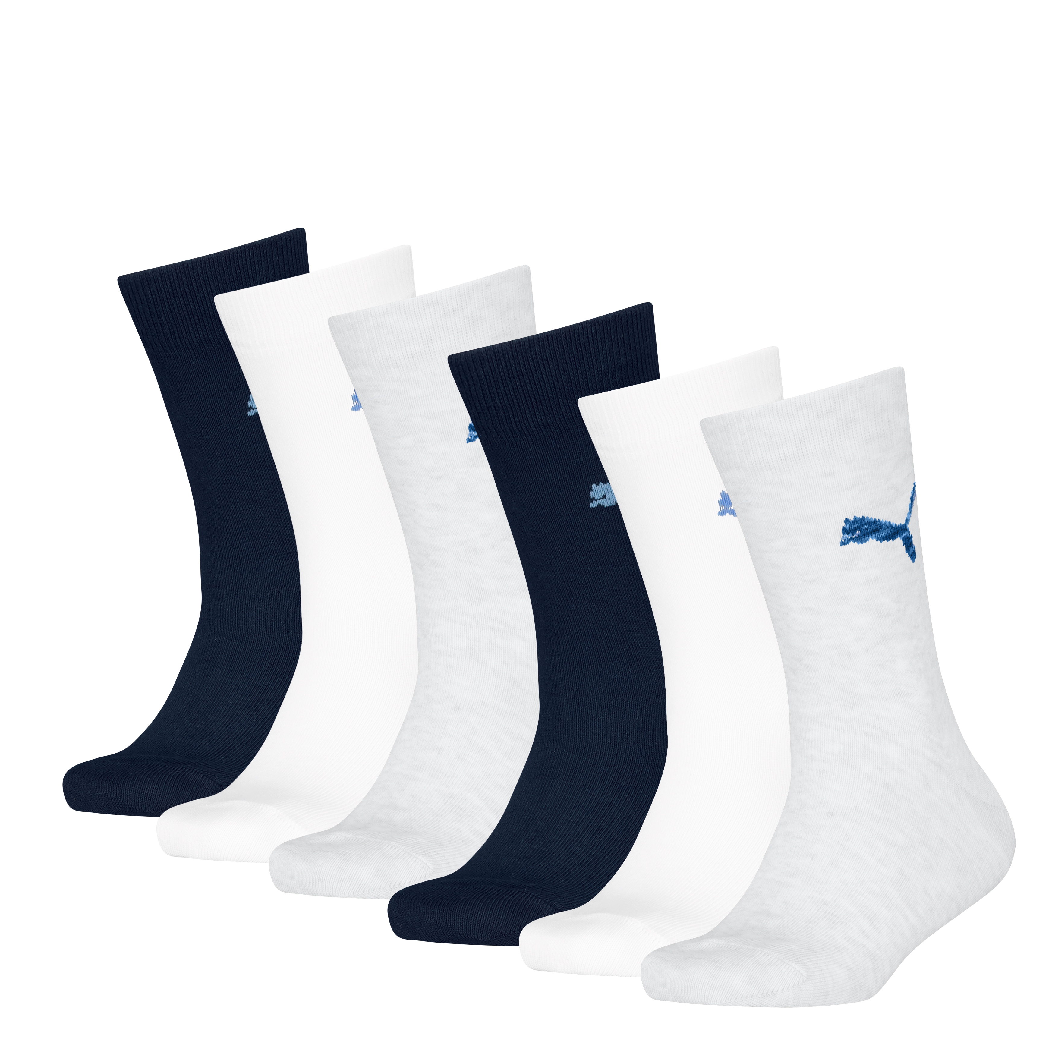 Socken PUMA "PUMA KIDS EASY RIDER 6P ECOM", Kinder, Gr. 35-38, weiß (grau, weiß, navy), Baumwollmischung, normal, Socken, Sportsocken, Rippenbündchen, Logo Image