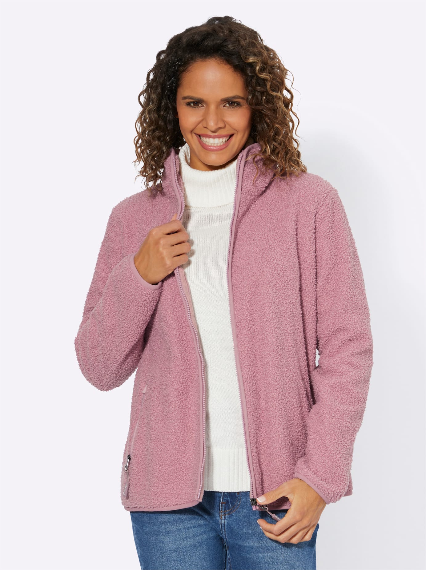 Fleecejacke CASUAL LOOKS, Damen, Gr. 44, lila (mauve), 100% Polyester, unifarben, Jacken Fleecejacke