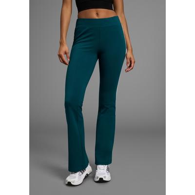Leggings FAYN SPORTS, Damen, Gr. 23, K + L Gr, grün (schwarz petrol), Jersey, Obermaterial: 90% Baumwolle, 10% Elasthan, unifarben mit Farbeinsatz, sportlich, bootcut fit lang, Hosen, Logo als Reflektorprint