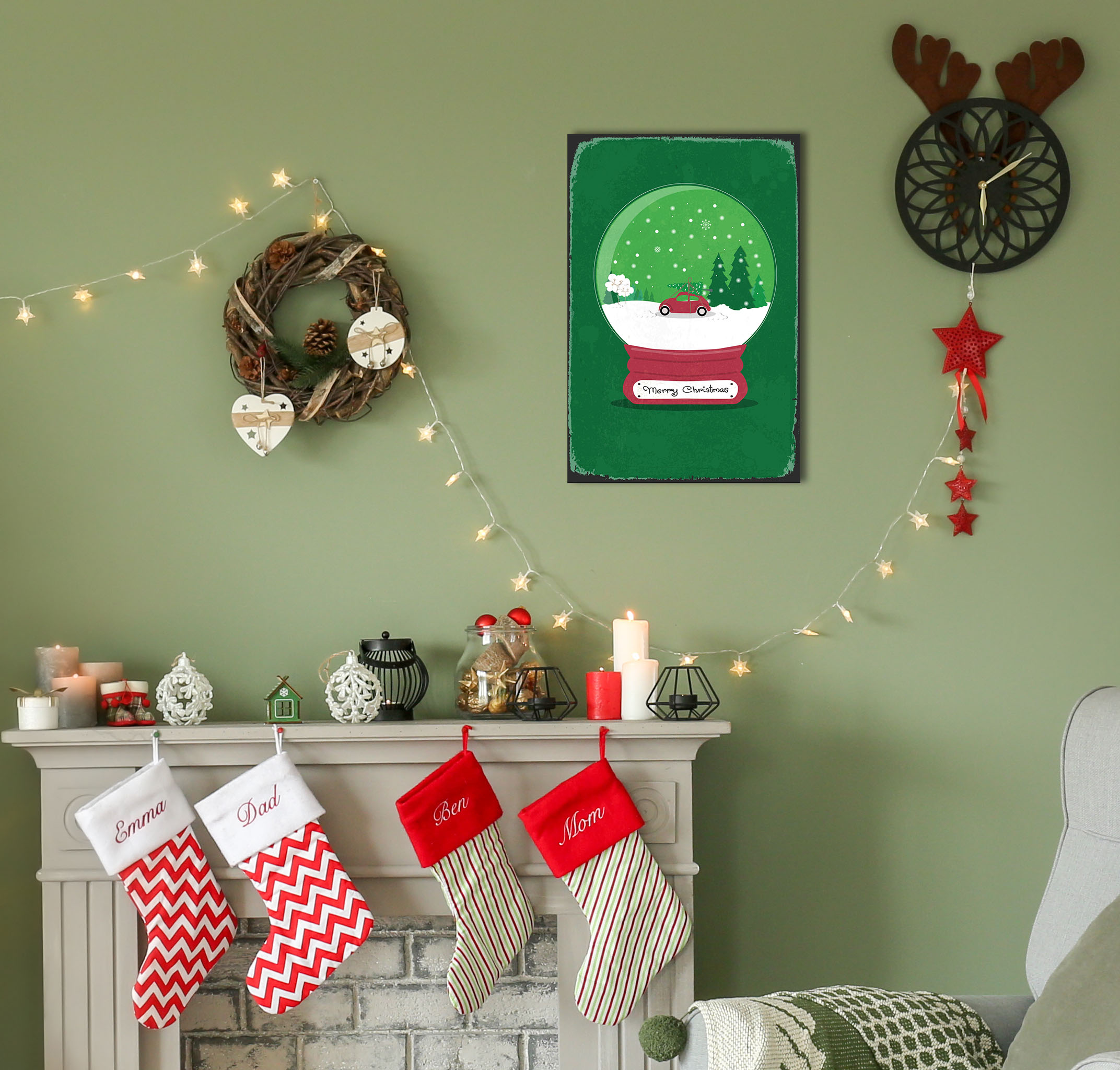 Metallbild QUEENCE "Snowy Christmas", rot (farbe bild(er): rot), B:30cm H:45cm, Metall, Stahl, Bilder, Stahlschilder Image