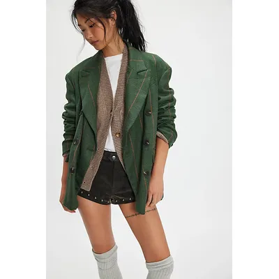 Dean Double-Breasted Blazer Jacket at Free People in Green Combo, Size: Small