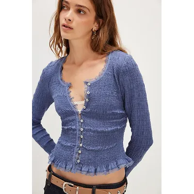 Elliot Smocked Solid Top at Free People in Blue Topaz, Size: Medium