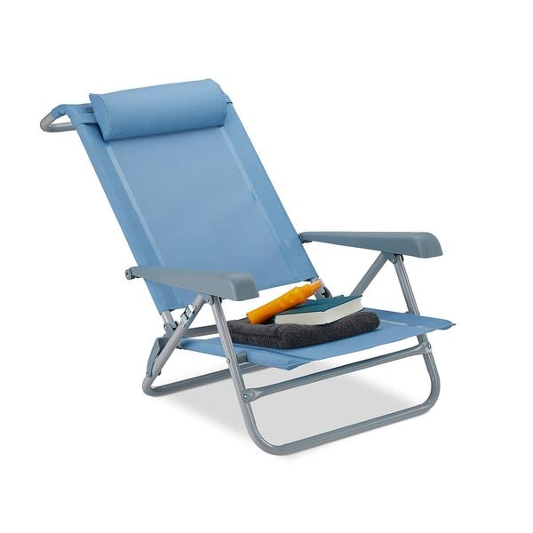 relaxdays Liegestuhl mit Nackenkissen klappbar BLilau