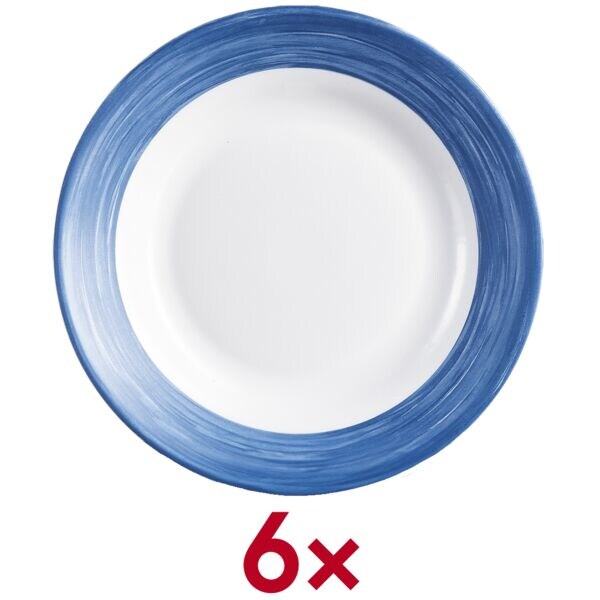 Arcoroc Speiseteller Brush Teller tief 22,5 cm - 6 Stück 6 Stück blau, 22.5x3.5x22.5 cm