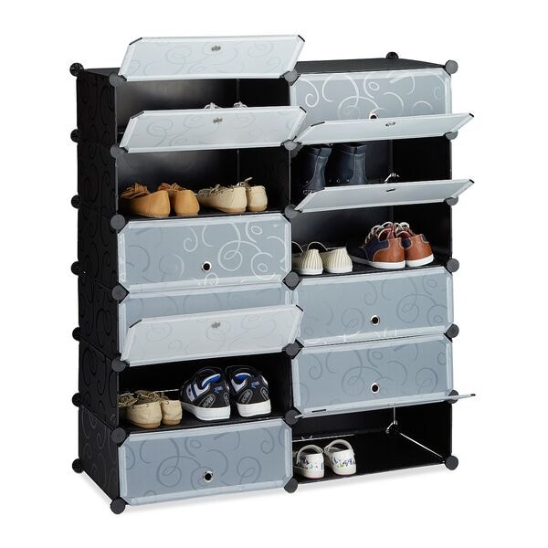 relaxdays Schuhschrank mit 12 Fächern 108 x 94 x 37 cm schwarz