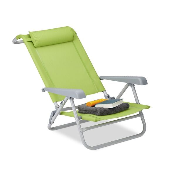 relaxdays Liegestuhl mit Nackenkissen klappbar grün Image
