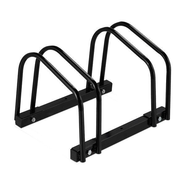 relaxdays Fahrrad-Bodenständer für 2 Fahrräder schwarz schwarz Image