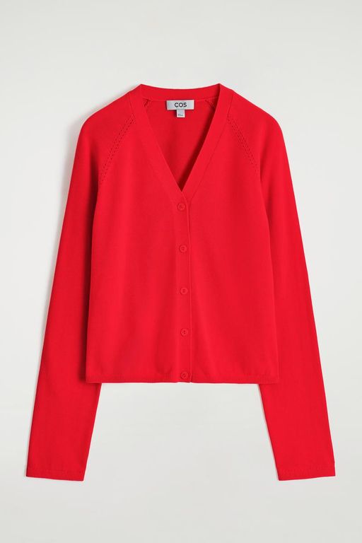 Knitted Cotton V-Neck Cardigan - Red - COS Knitwear