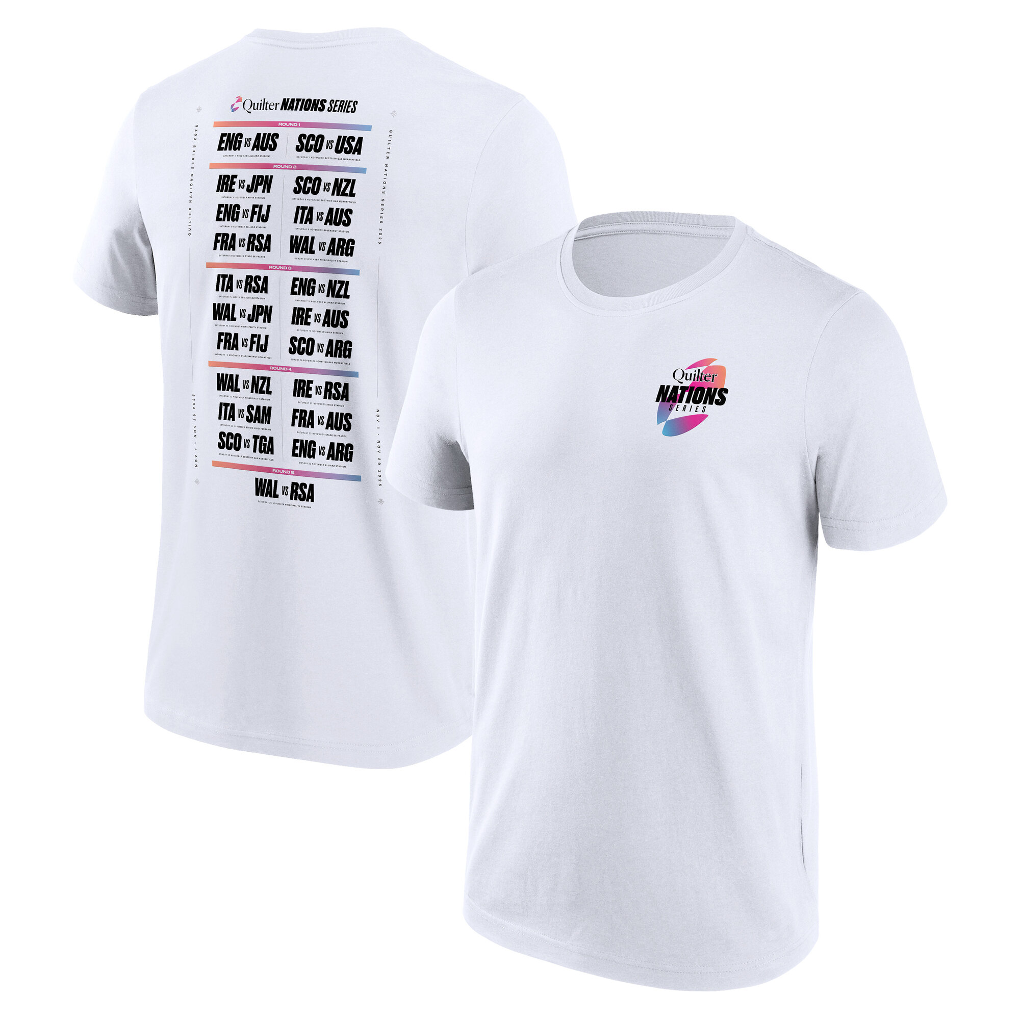 Quilter Autumn Nations Six Nations Spielplan-Grafik-T-Shirt – Weiß