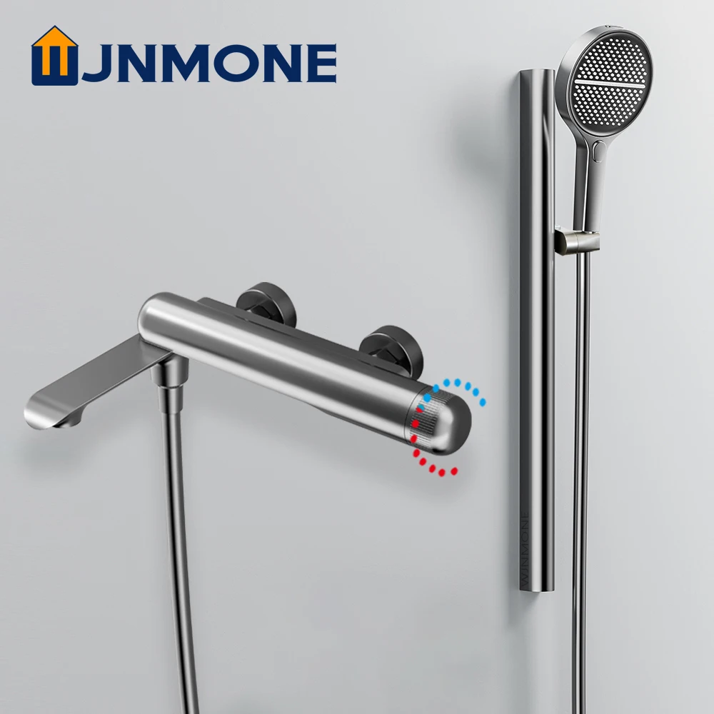 Système de douche de salle de bains moderne, mélangeur en laiton, robinet d'eau de baignoire, robinets de salle de bains thermostatiques muraux, ensemble de douches de pluie à main robinet salle de