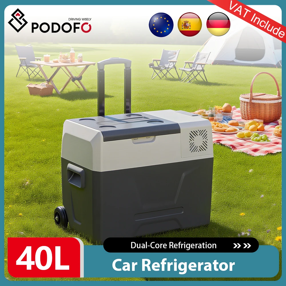 Podofo 40L réfrigérateur de voiture DC 12/24V 110-240V réfrigérateur réfrigérateur à Zone unique congélateur Portable poignée compresseur réfrigération