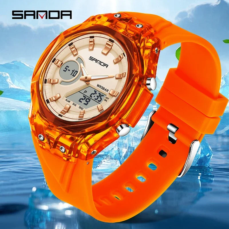 SANDA Top Sport männer Quarz Uhren Wasserdicht Männer Luxus Militär Uhr Dual Display LED Digital Armbanduhr Relogio Masculino Image