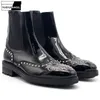 Winter Herren Punk Nieten Slip On Chelsea Stiefel Brogue handgemachte Perlen Med Heels Stiefeletten Luxus Kuh echtes Leder Biker Schuhe